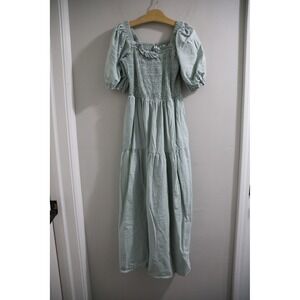 Women's Puff Sleeve Midi Dress Cotton